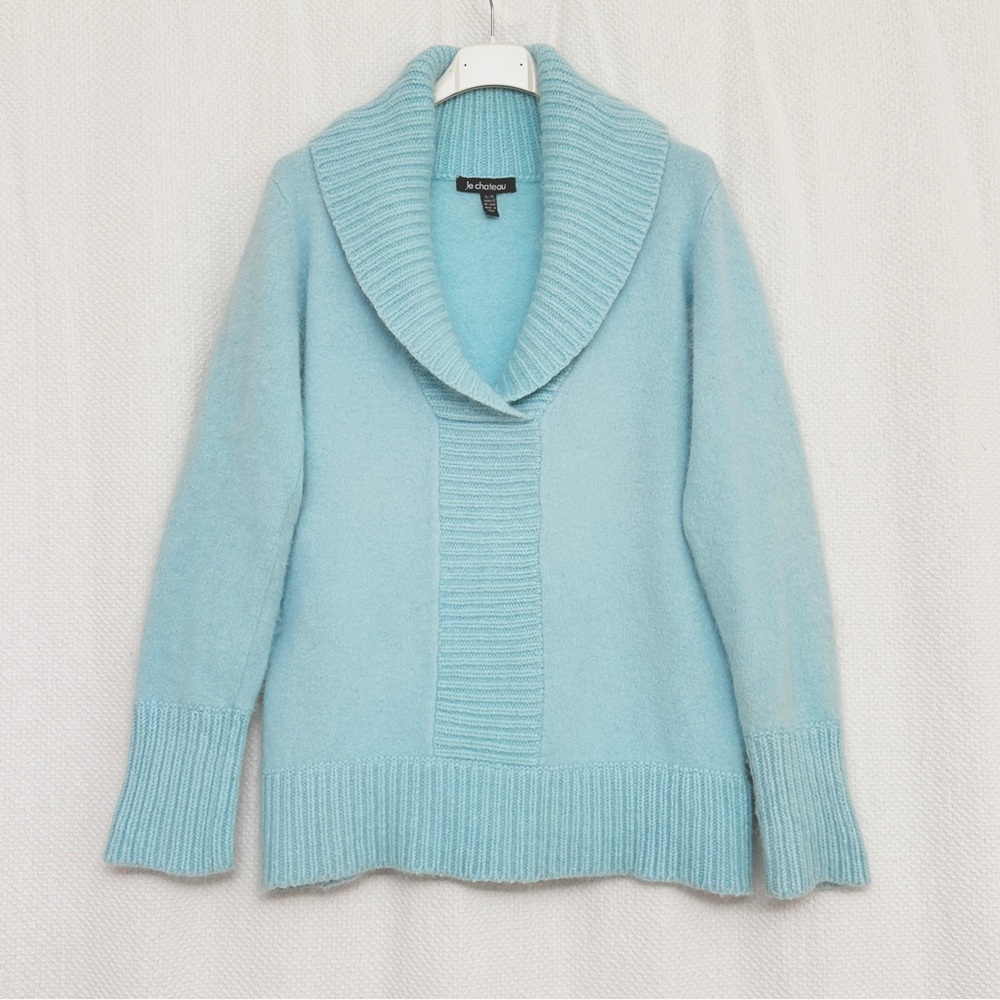 Le Chateau Angora wool Light Blue Cowl Neck Sweater